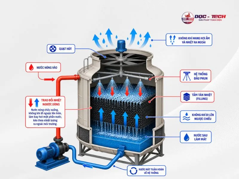 Nguyên lý hoạt động của tháp giải nhiệt Kumisai KMS 100RT