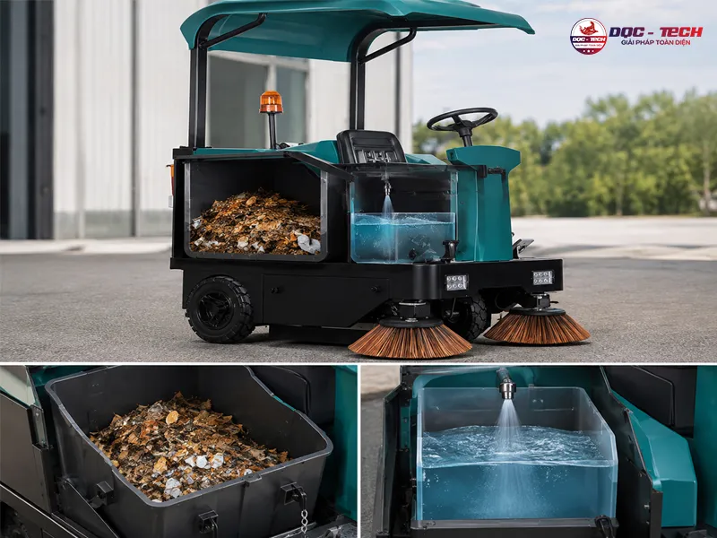 2 thùng chứa rác và nước riêng biệt