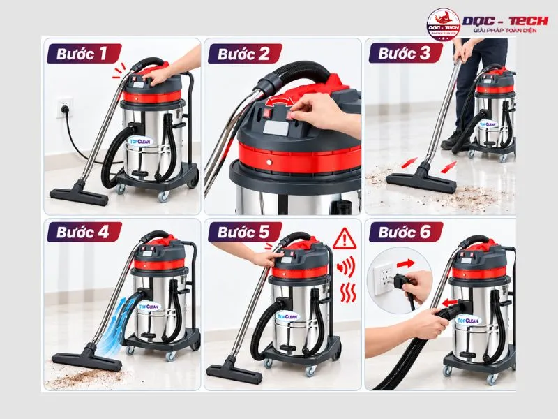 6 bước vận hành thiết bị hút bụi công nghiệp TopClean TC 70W