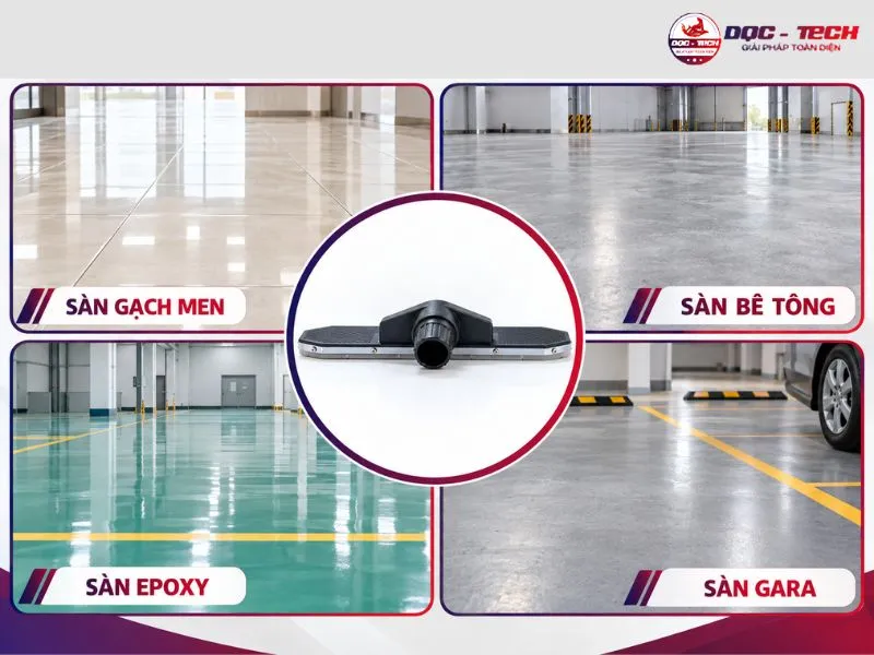 Bàn hút nước ứng dụng phổ biến tại sàn gạch men, sàn bê tông, sàn gara