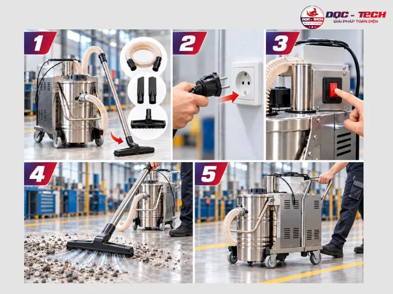 6 bước vận hành máy hút bụi Kumisai KMS 01-3F đúng cách
