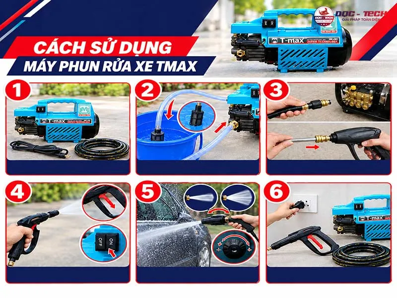Các bước sử dụng máy phun rửa xe Tmax