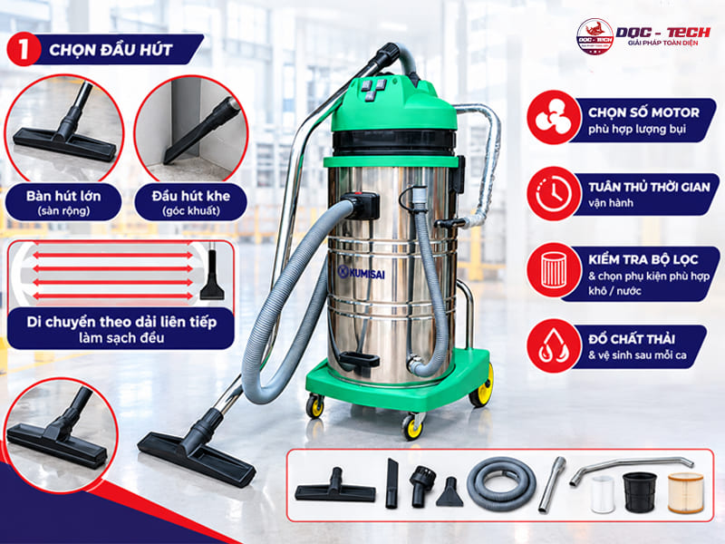 cách dùng máy hút bụi 70l hiệu quả, an toàn, bền