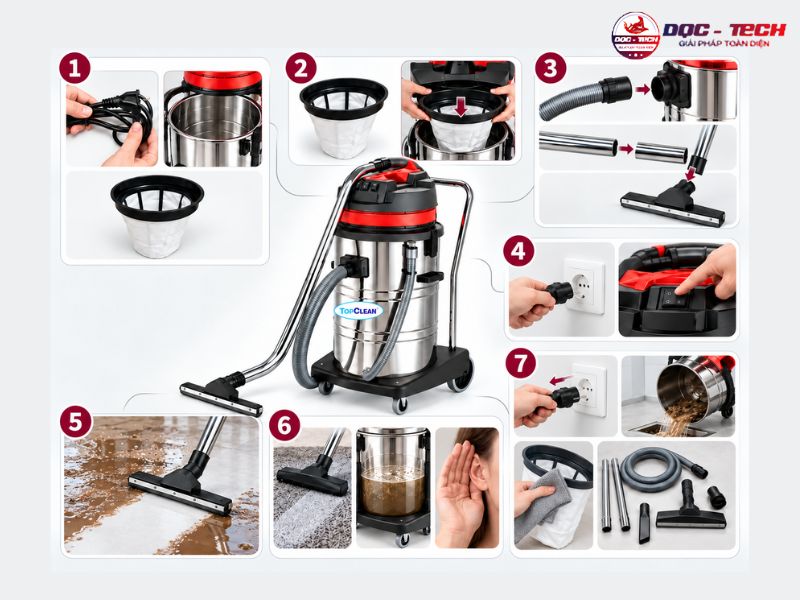 Cách sử dụng máy hút bụi công nghiệp dung tích 60 lít chuẩn nhất