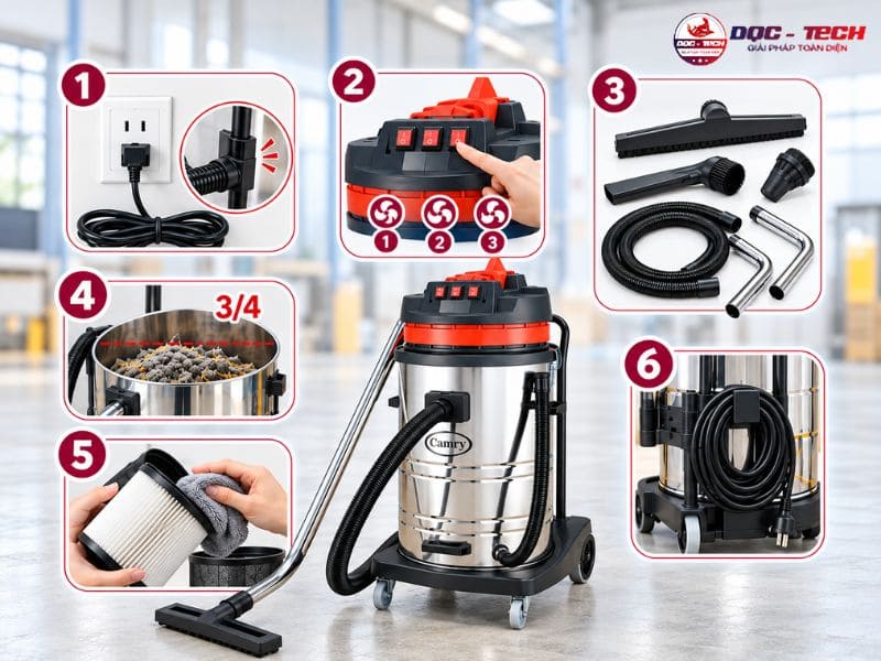 Bí quyết duy trì sức hút ổn định cho máy hút bụi nhà xưởng Camry BF-580-3