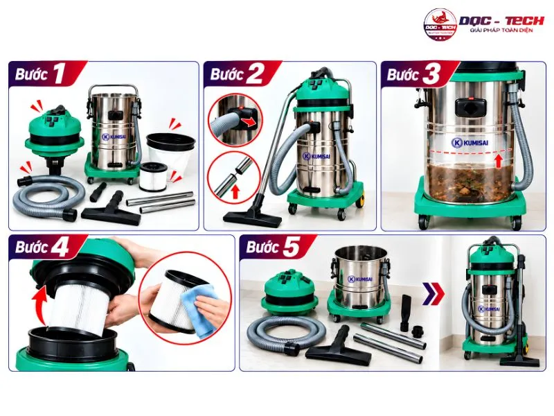 Quy trình vận hành máy hút bụi Kumisai đúng cách