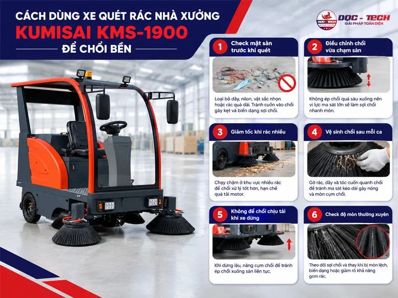 cách sử dụng xe quét rác Kumisai KMS-1900 hiệu quả, bền