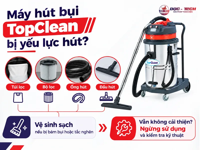 cách giải quyết khi máy hút bụi topclean hút lực yếu