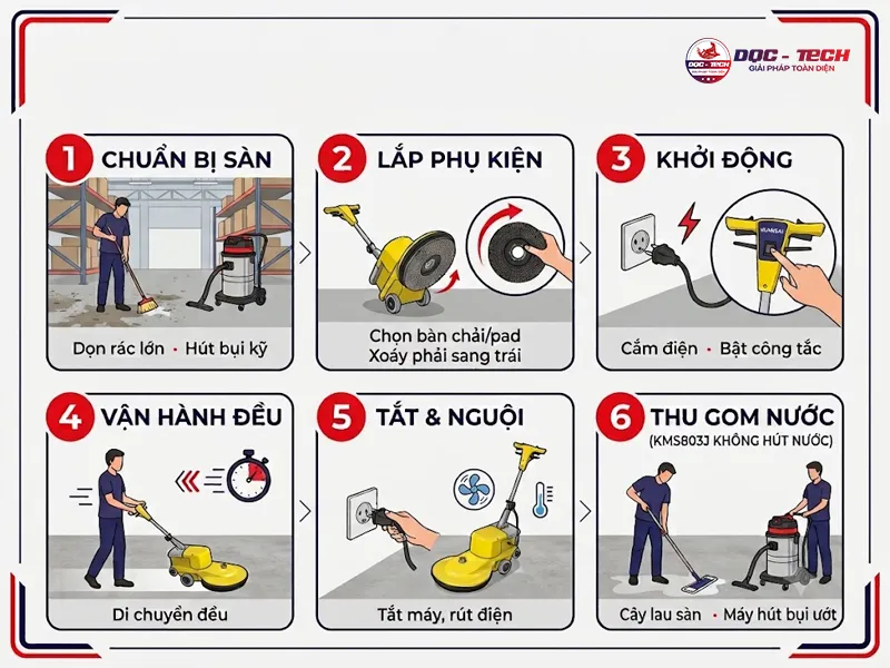 Hướng dẫn sử dụng máy chà sàn Kumisai KMS803J chuẩn kỹ thuật