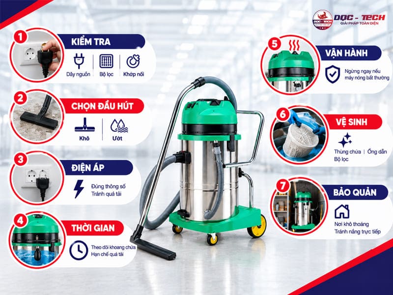 cách vận hành máy hút bụi Kumisai KMS 60-2 đúng cách