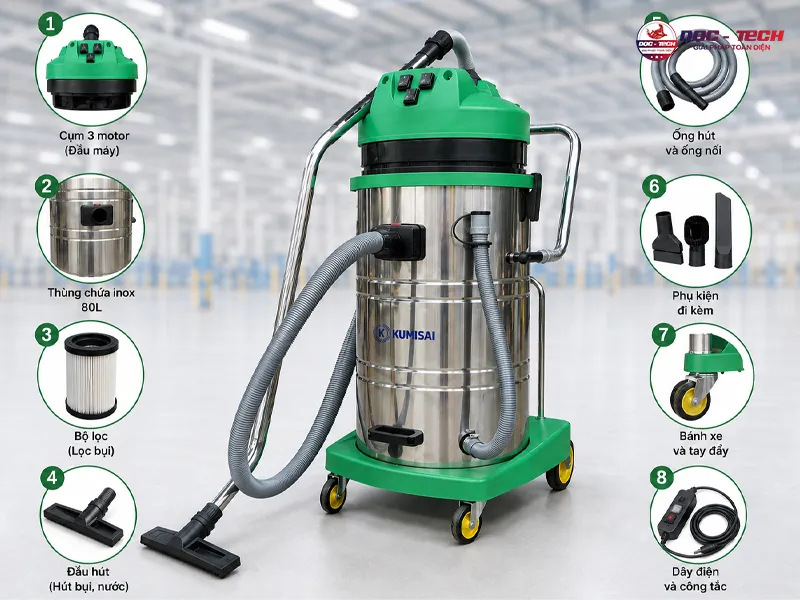 cấu tạo của máy hút bụi Kumisai KMS80