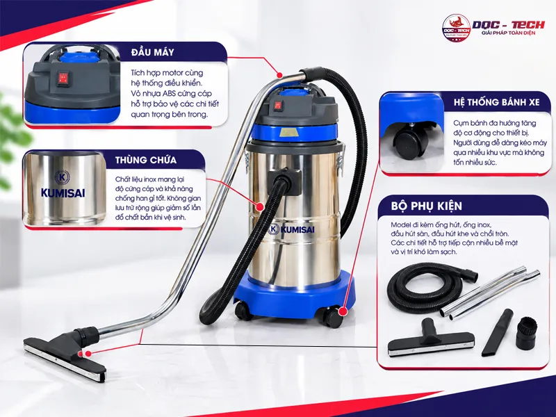 các bộ phận của máy hút bụi công nghiệp Kumisai KMS 30A