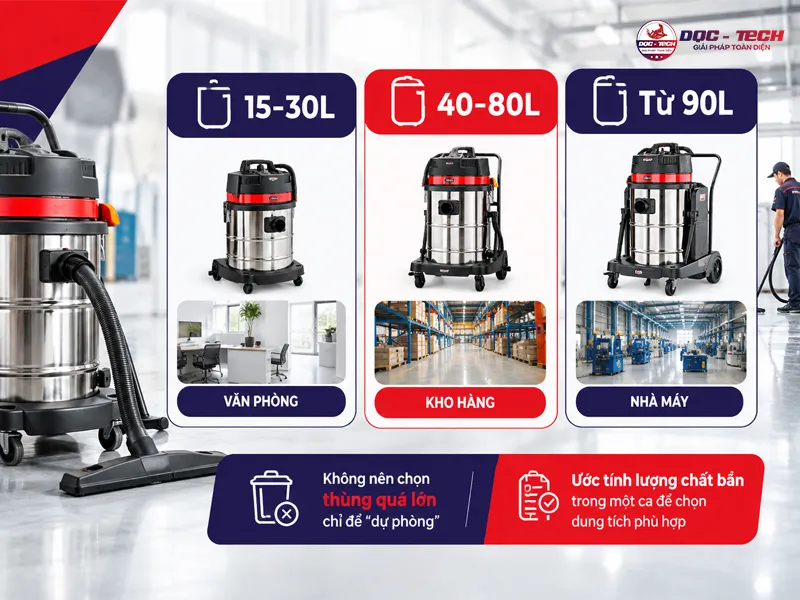 chọn dung tích phù hợp với khu vực cần dọn vệ sinh