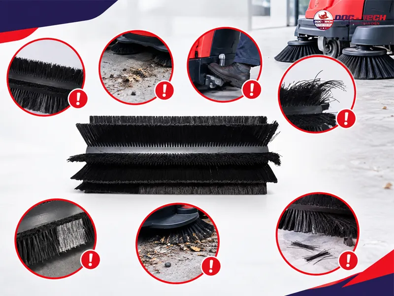 dấu hiệu cho thấy chổi chính của xe quét rác KMS-S1 bị hỏng