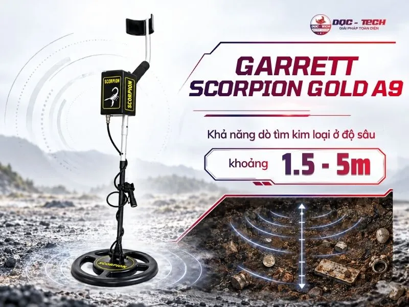 Độ sâu máy dò kim loại Garrett Scorpion Gold A9 có thể tìm kiếm