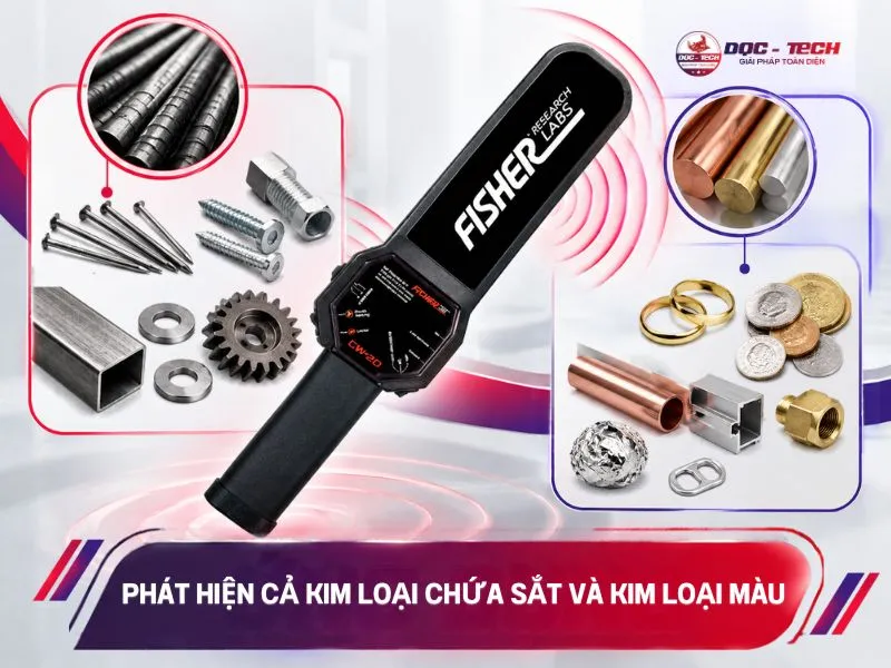 Máy rà Fisher CW-20 phát hiện cả kim loại chứa sắt lẫn kim loại màu
