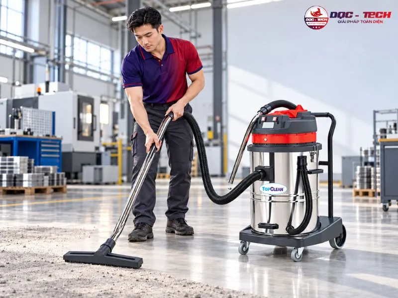 Không nên dừng máy hút bụi công nghiệp TopClean để đổ chất bẩn