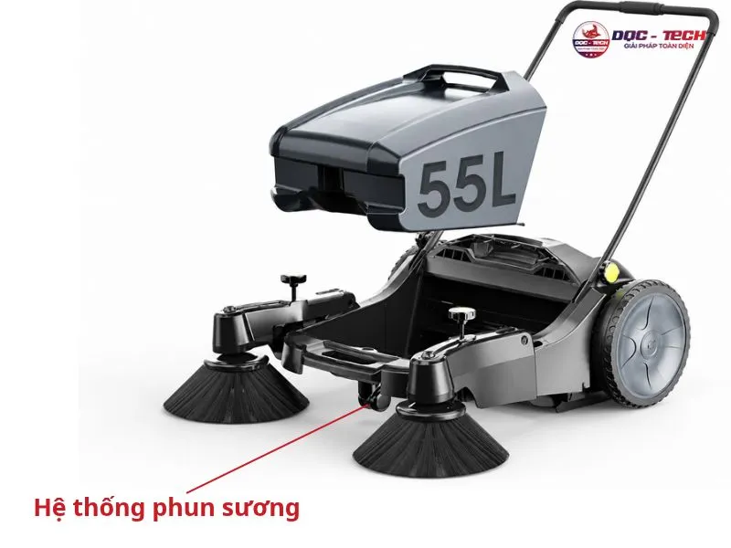 hệ thống phun sương của máy quét rác đẩy tay DQC Tech 1F