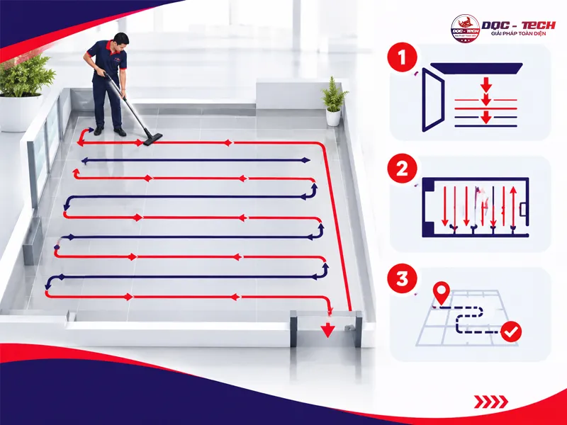 hút bụi theo trình tự để làm sạch hiệu quả