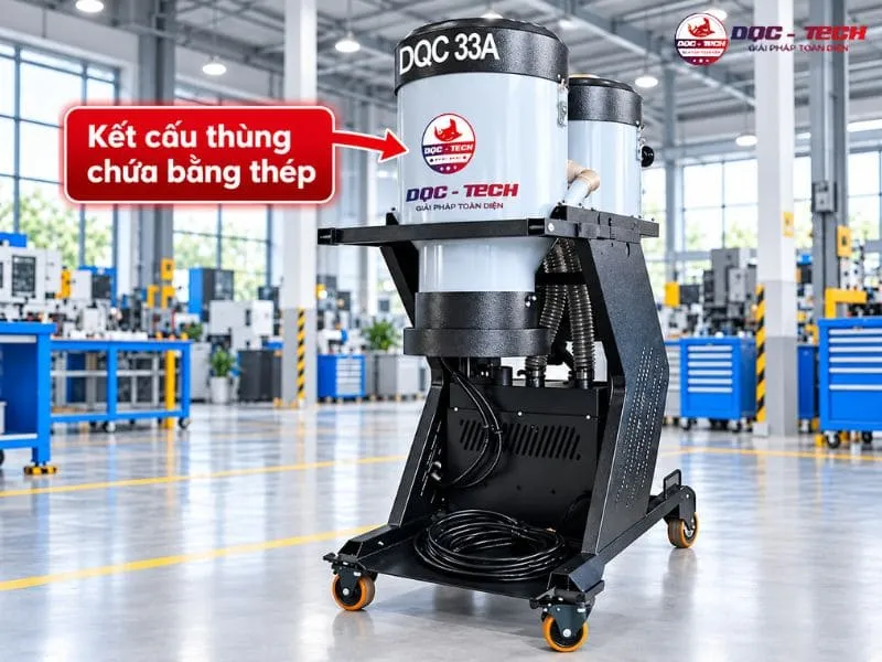 thiết bị hút bụi công nghiệp DQC Tech 33A sở hữu thùng chứa bằng thép