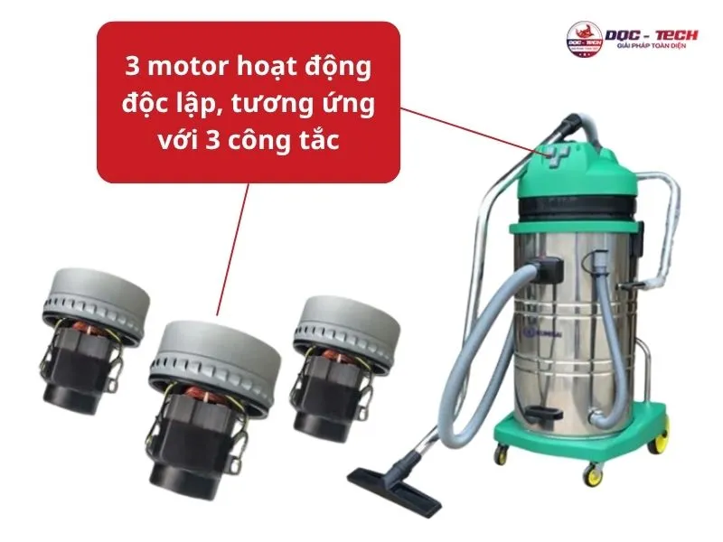 máy hút bụi Kumisai KMS80 gồm 3 motor tương ứng với 3 công tắc