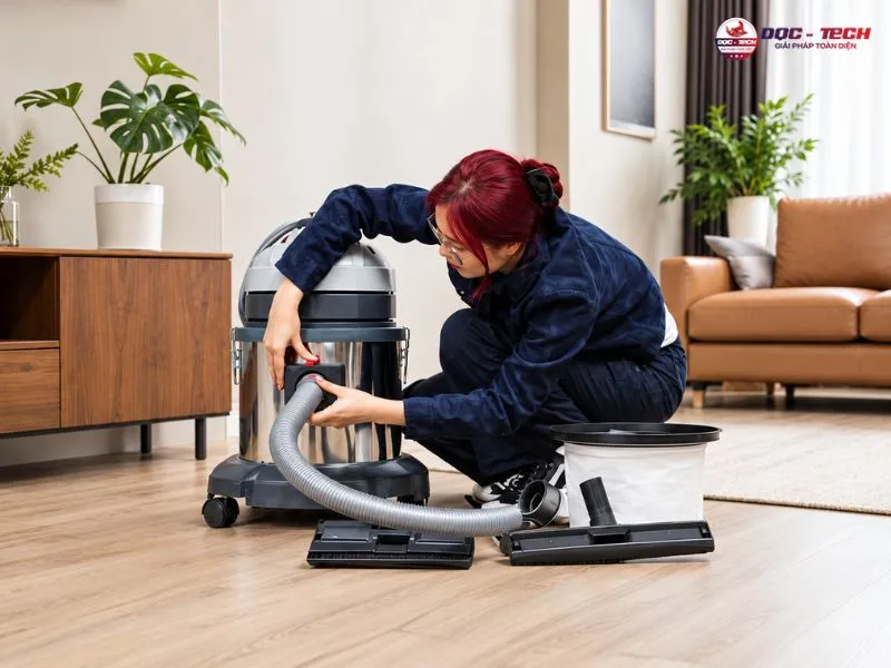 Lắp ống mềm vào thân máy hút bụi