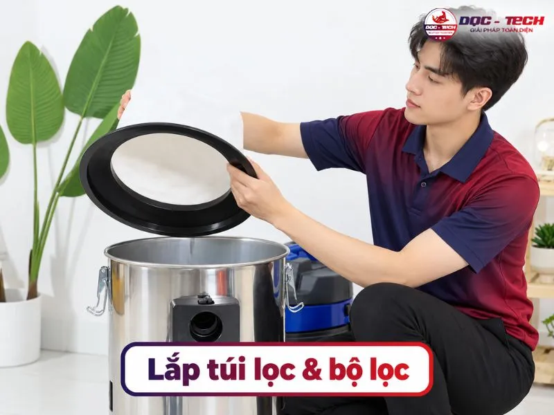 Lắp bộ lọc và túi lọc máy hút bụi nhà xưởng