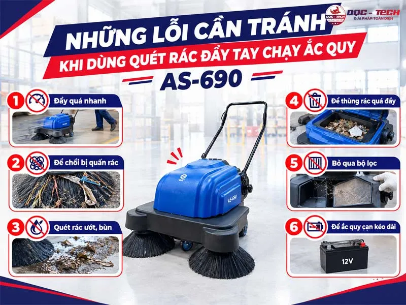 Lưu ý xe quét rác đường đẩy tay mini chạy bằng ắc quy AS-690