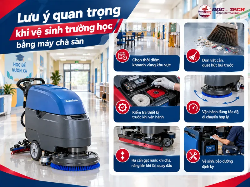 Lưu ý quan trọng khi vệ sinh trường học bằng máy chà sàn
