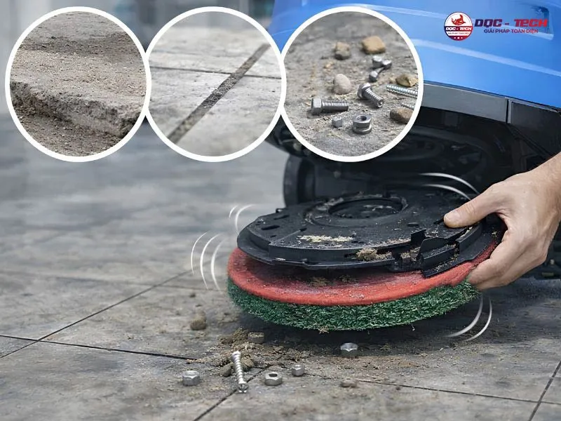 Máy chà sàn bị rung lắc do sàn gồ ghề