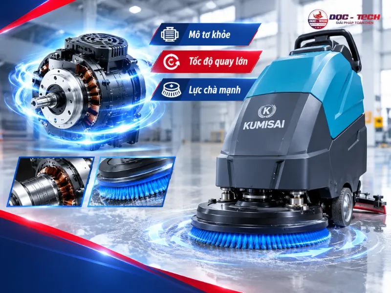 Mô tơ khỏe, tốc độ quay lớn, lực chà mạnh