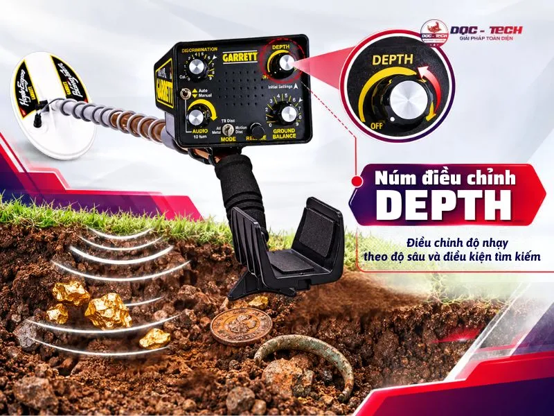 Núm điều chỉnh độ nhạy theo độ sâu trên Garrett Scorpion Gold A8