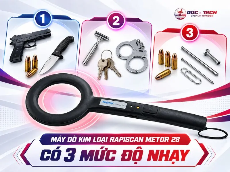 Máy dò kim loại Rapiscan Metor 28 có tới 3 mức độ nhạy linh hoạt