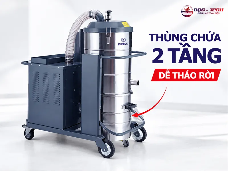 máy hút bụi công nghiệp 3 pha Kumisai KMS 75VZ tích hợp thùng chứa 2 tầng