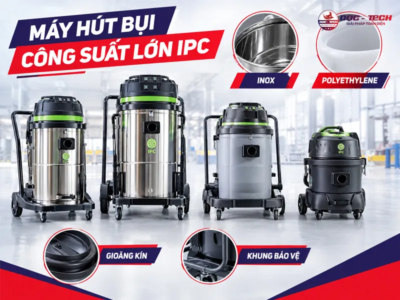 máy hút bụi công nghiệp cho nhà xưởng với thùng chứa lớn, bền