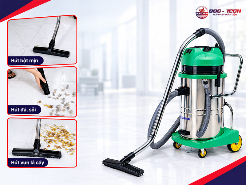 máy hút bụi công nghiệp Kumisai KMS 60-2 gom mọi bụi bẩn trên cùng 1 thiết bị