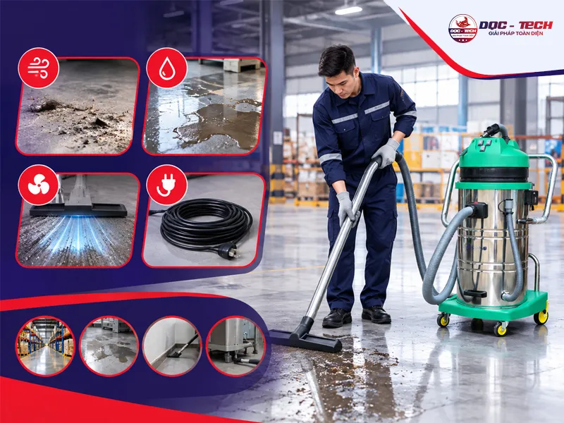 Máy hút bụi công nghiệp Kumisai KMS 60-3 xử lý nhiều dạng bẩn