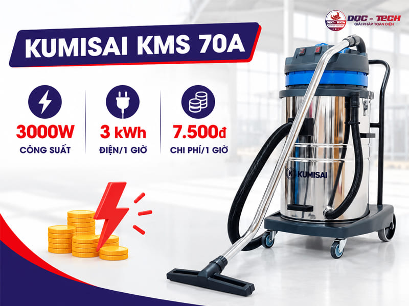 máy hút bụi công nghiệp kumisai kms 70a giúp tiết kiệm chi phí tiêu thụ điện