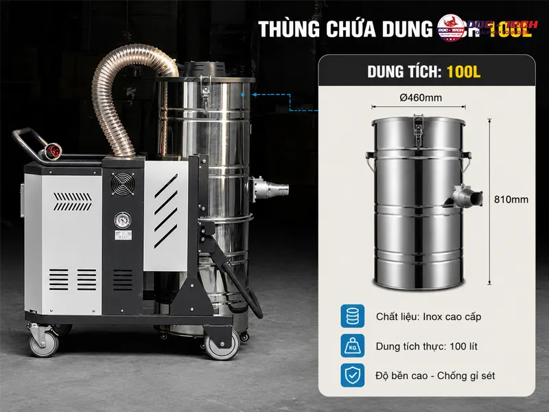 Máy hút bụi công nghiệp Kumisai KMS100 với dung tích 100l