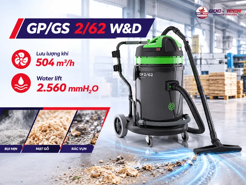 máy hút bụi công nghiệp sở hữu công suất mạnh và lưu lượng khí lớn