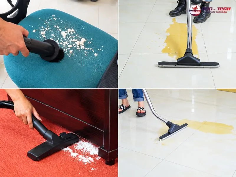 Di chuyển máy hút bụi công suất lớn để đánh bay bụi bẩn, chất lỏng