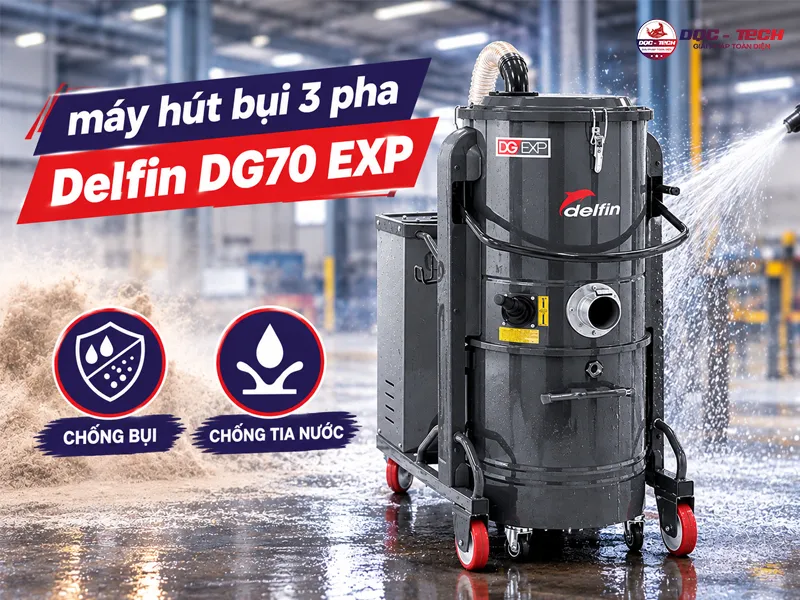 máy hút bụi nhà xưởng 3 pha Delfin DG70 EXP với cường độ làm việc cao