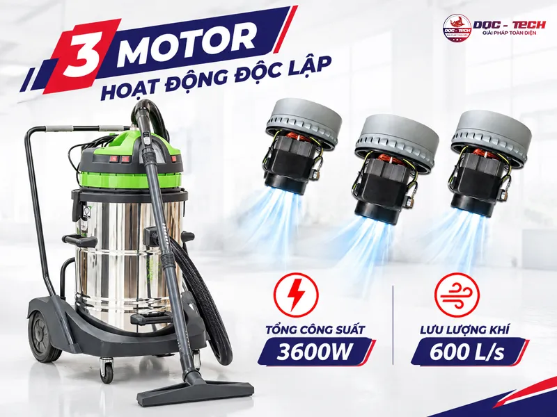 máy hút bụi nhà xưởng GS 3/78 W&D dùng 3 motor cực mạnh