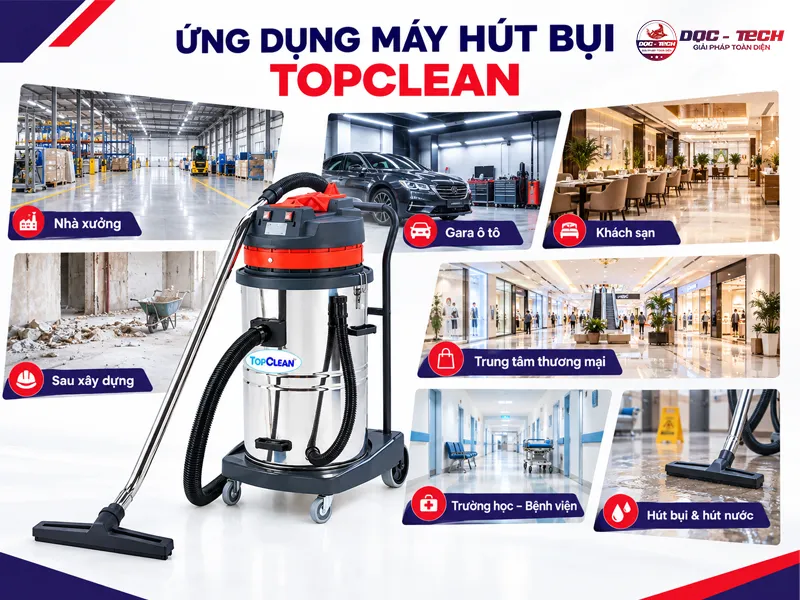 máy hút bụi topclean được ứng dụng rộng rãi ở nhiều nơi