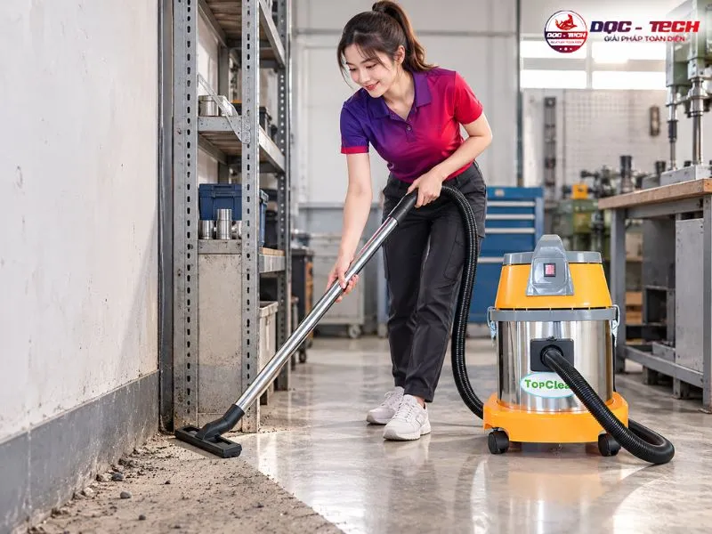 Máy hút bụi nước công nghiệp TopClean TC 15S di chuyển linh hoạt tại khu hẹp