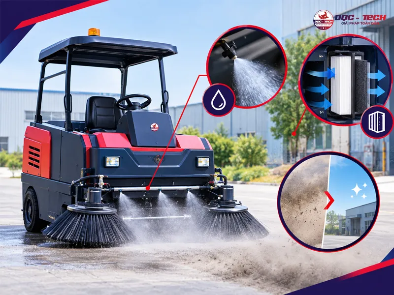 máy quét đường sử dụng vòi phun nước