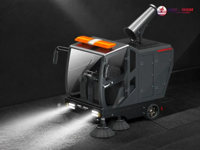 máy quét rác ngồi lái DQC Tech 15F trang bị đèn led chiếu sáng