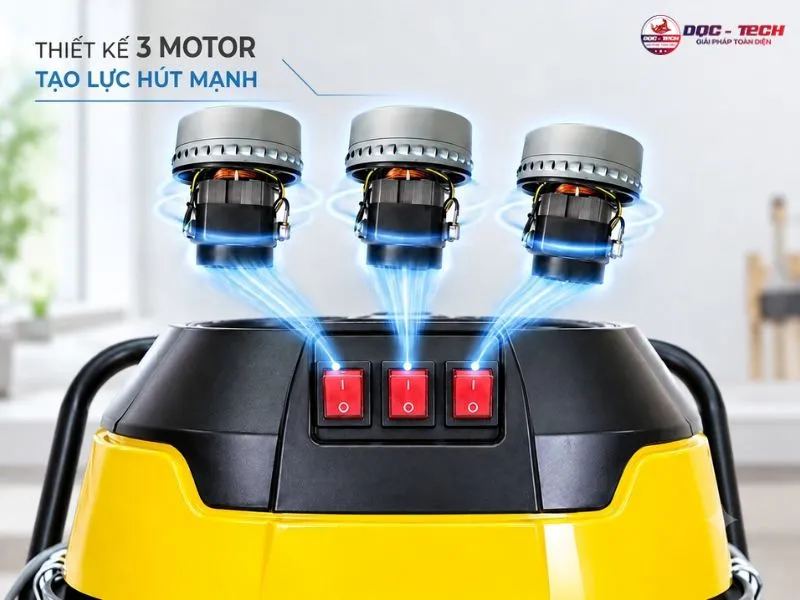 Máy hút bụi công suất lớn Kumisai làm sạch mạnh mẽ với 3 motor