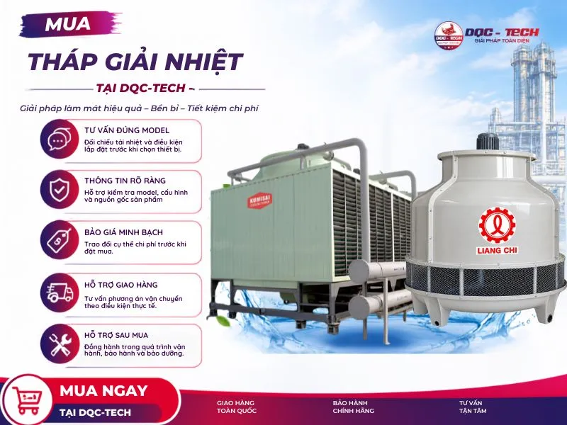 Mua tháp giải nhiệt chính hãng, đủ bảo hành tại DQC-TECH