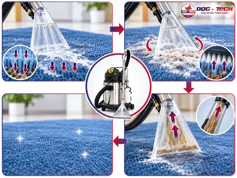 Nguyên lý hoạt động của máy giặt thảm công nghiệp